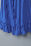 Robe bleue à épaules dénudées et manches en dentelle, grande taille