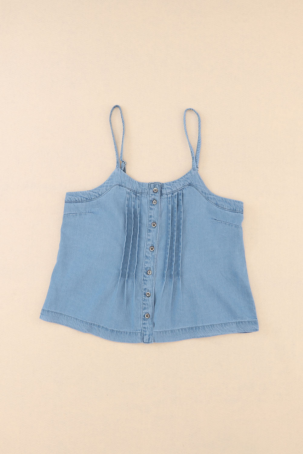 Pleated Buttons Denim Tank Top