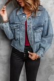 Elastic Hemline Acid Wash Denim Jacket