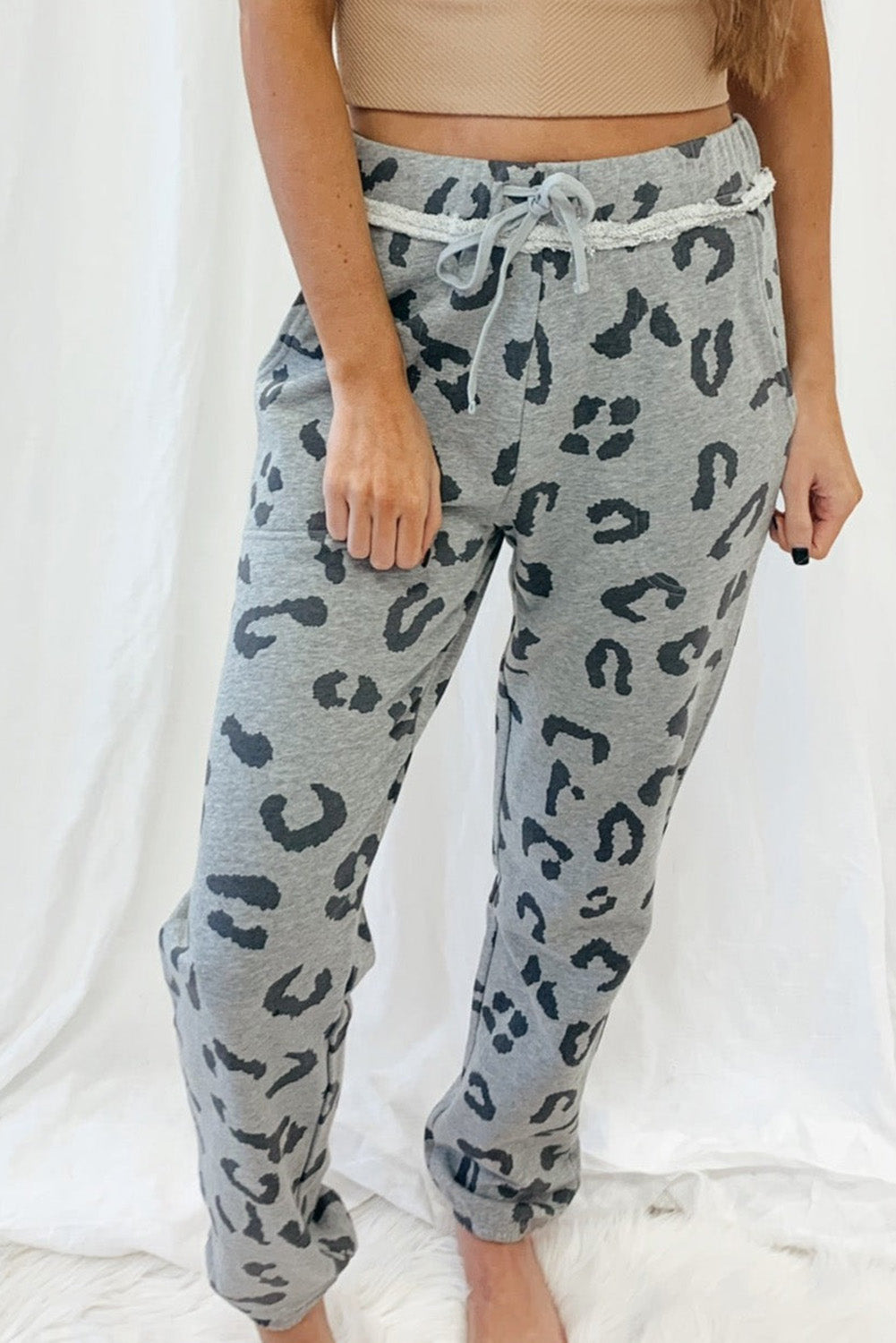 Leopard Print Drawstring High Waist Jogger Pants