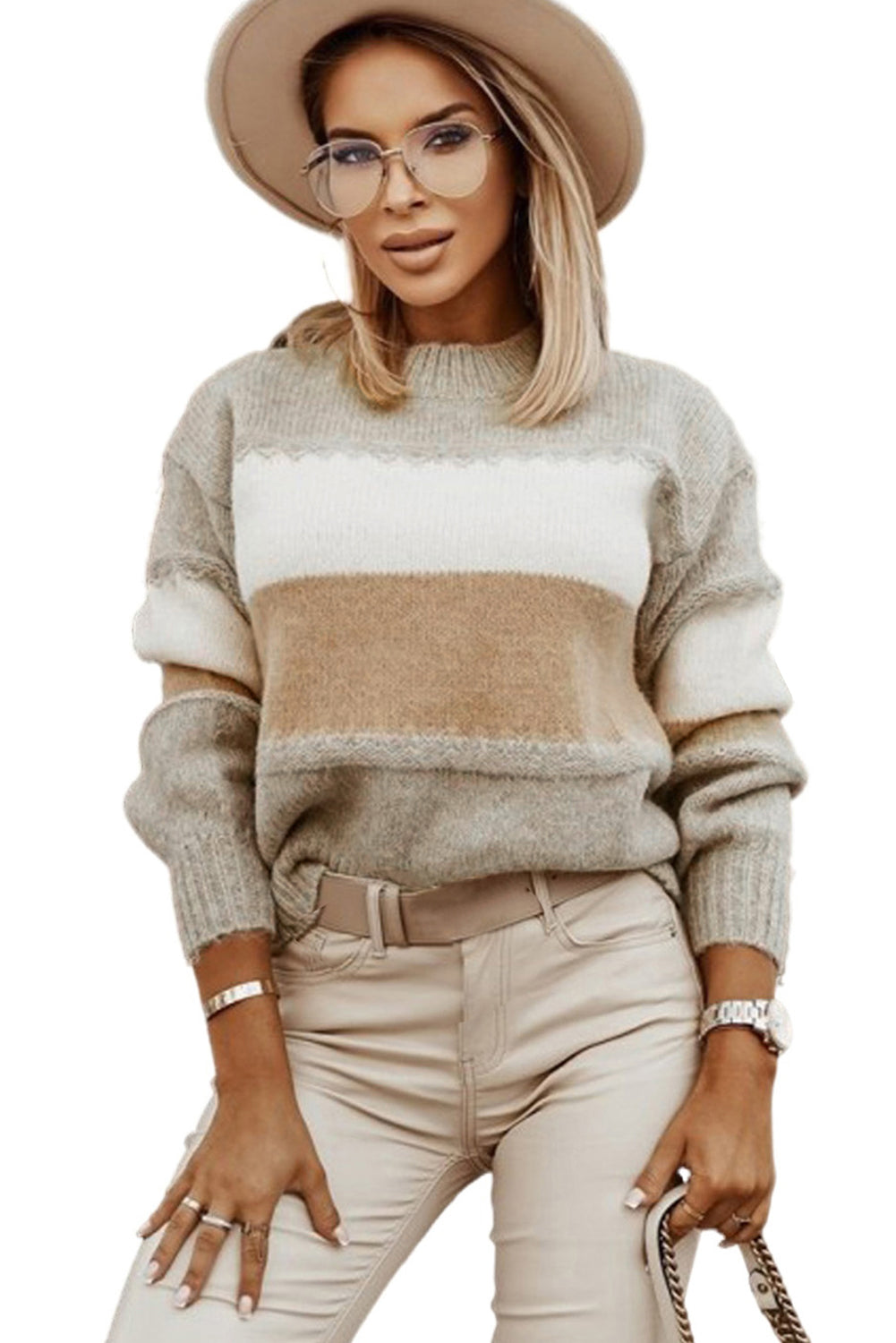 Chunky Striped Mock Neck Pullover Sweater