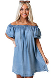 Off-shoulder Ruffle Sleeves Chambray Dress