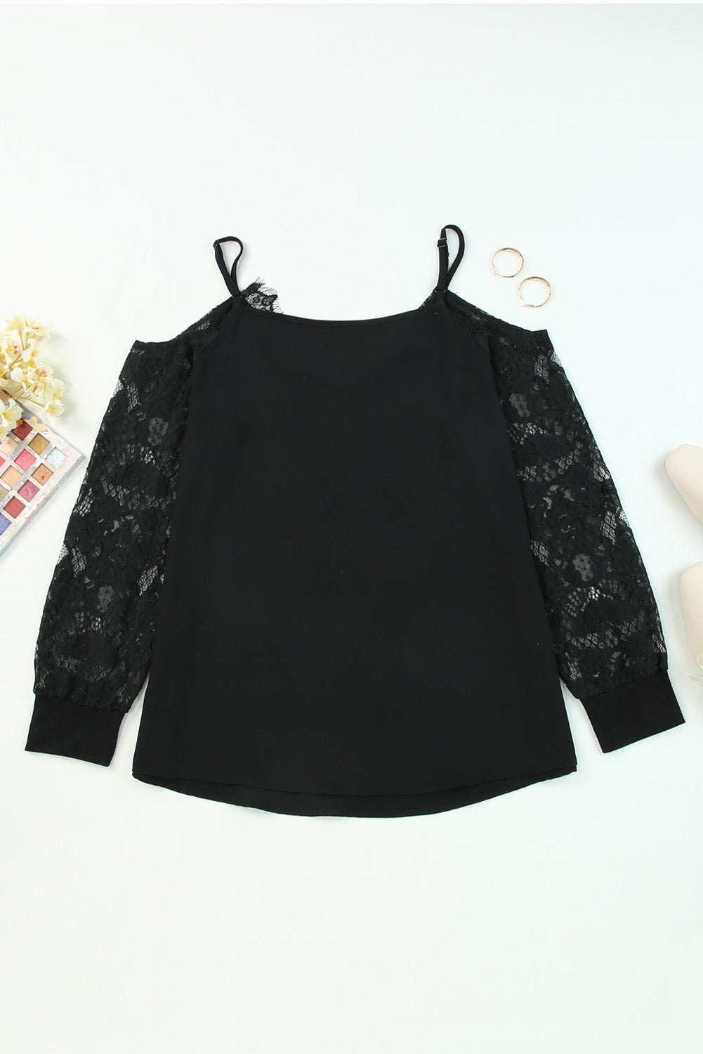 Lace Splicing Cold Shoulder Blouse