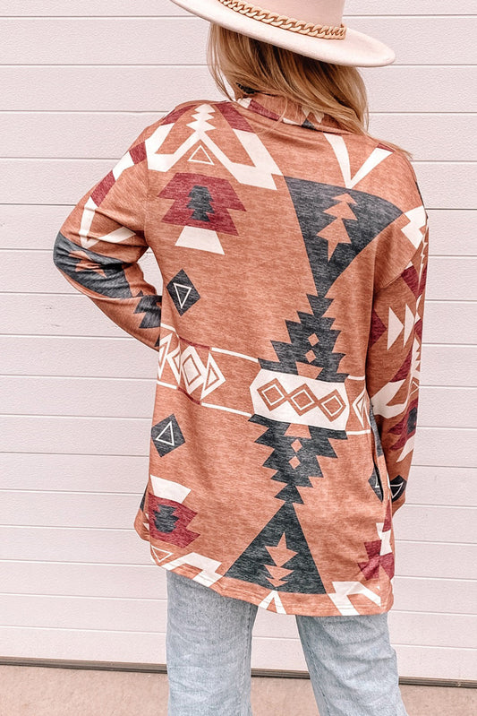 Western Aztec Print Open Front Cardigan