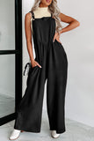 Gold Flame Textured Buttoned Straps Ruched Wide Leg Jumpsuit