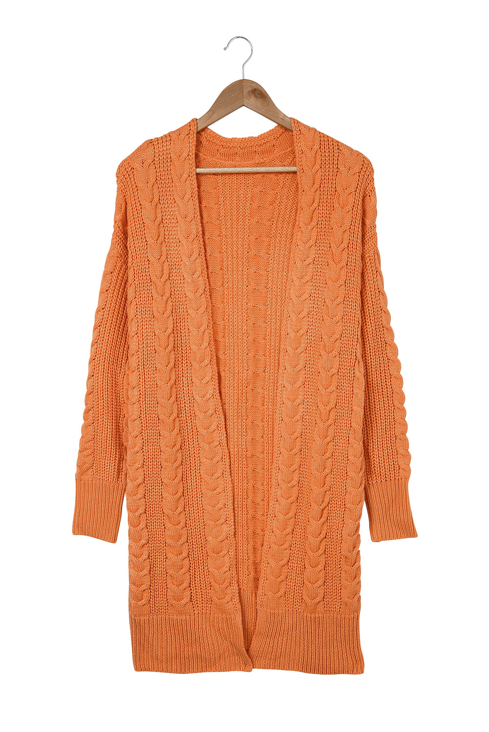 Cardigan orange ouvert sur le devant en grosse maille 