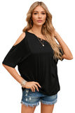 Solid Asymmetrical Neck Loose Casual T-Shirt