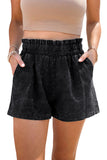 Retro Bleach-washed Ruffled Elastic High Waist Denim Shorts