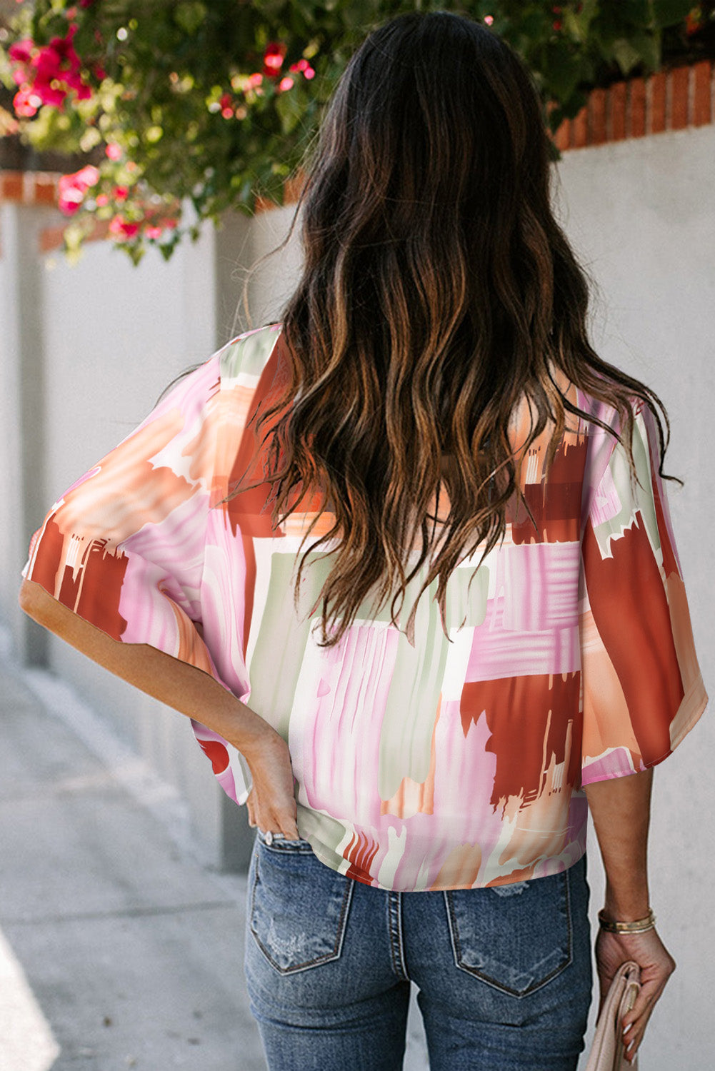 Abstract Print Kimono Sleeve Blouse