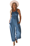 Smocked High Waist Loose Wide Straps Jumpsuit