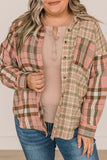 Drop Shoulder Rounded Hem Plaid Pattern Shirt