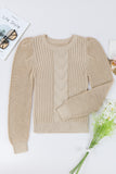 Cable Ribbed Knit Mix Pattern Puff Sleeve Sweater