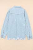 Flap Pocket Buttoned Raw Hem Denim Jacket