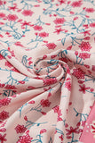 Chemise rose à col en V et imprimé floral mélangé à manches bouffantes