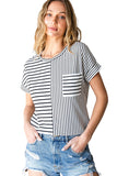 Mix Striped Print Chest Pocket T Shirt