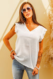 Ruffled Sleeve V Neck Top