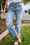 Sky Blue Distressed Ripped Flare Jeans