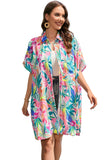 Plant Print Button-up Half Sleeve Beach Cover Up