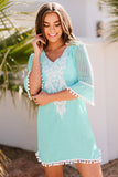 Crochet Pom Pom Trim Beach Tunic Cover up