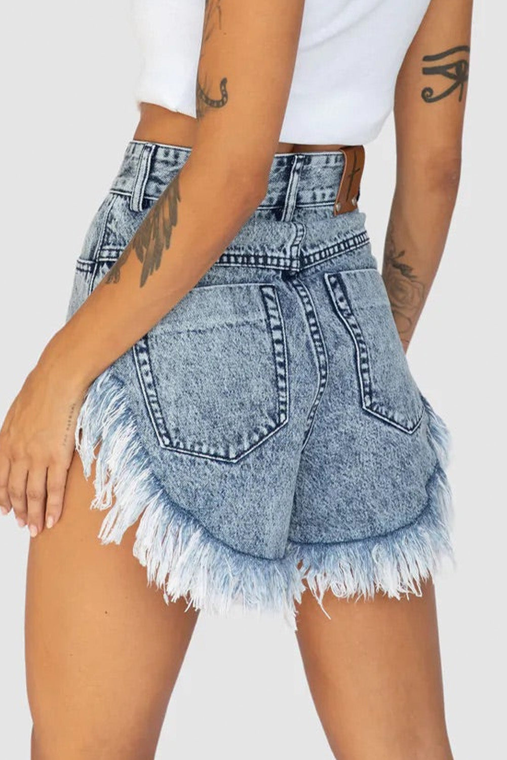 Dark Acid Wash Raw Hem Jean Shorts