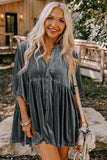 Dark Grey 3/4 Sleeve Tunic Babydoll Velvet Shirt