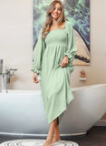 Green Smoked Flounce Sleeve Textured Empire Waist Maxi Dress