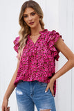 Floral Print Tiered Flutter Sleeve V Neck Top