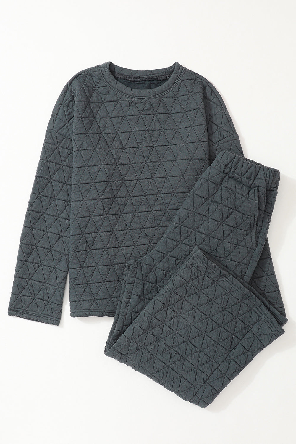 Sage Green Solid Quilted Pullover and Pants Outfit