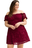 Lace Frill Bubble Sleeve Off Shoulder Plus Size Dress