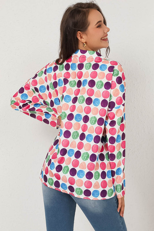 Chemise à manches longues boutonnée à pois multicolore