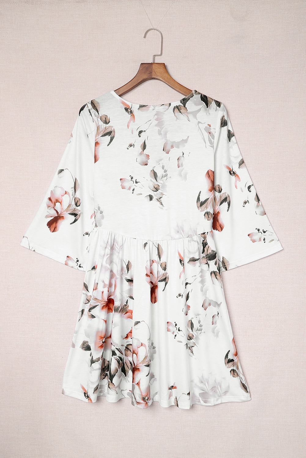 V Neck 3/4 Sleeve Floral Dress