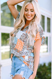 Boho Mixed Patterns Flutter Sleeves Top