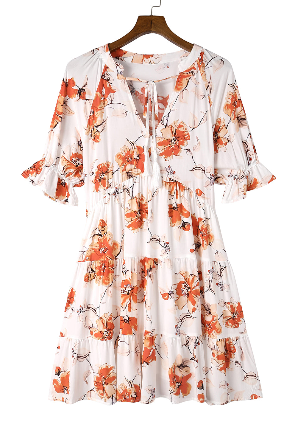 Blooming Floral Tassel Tie Babydoll Dress