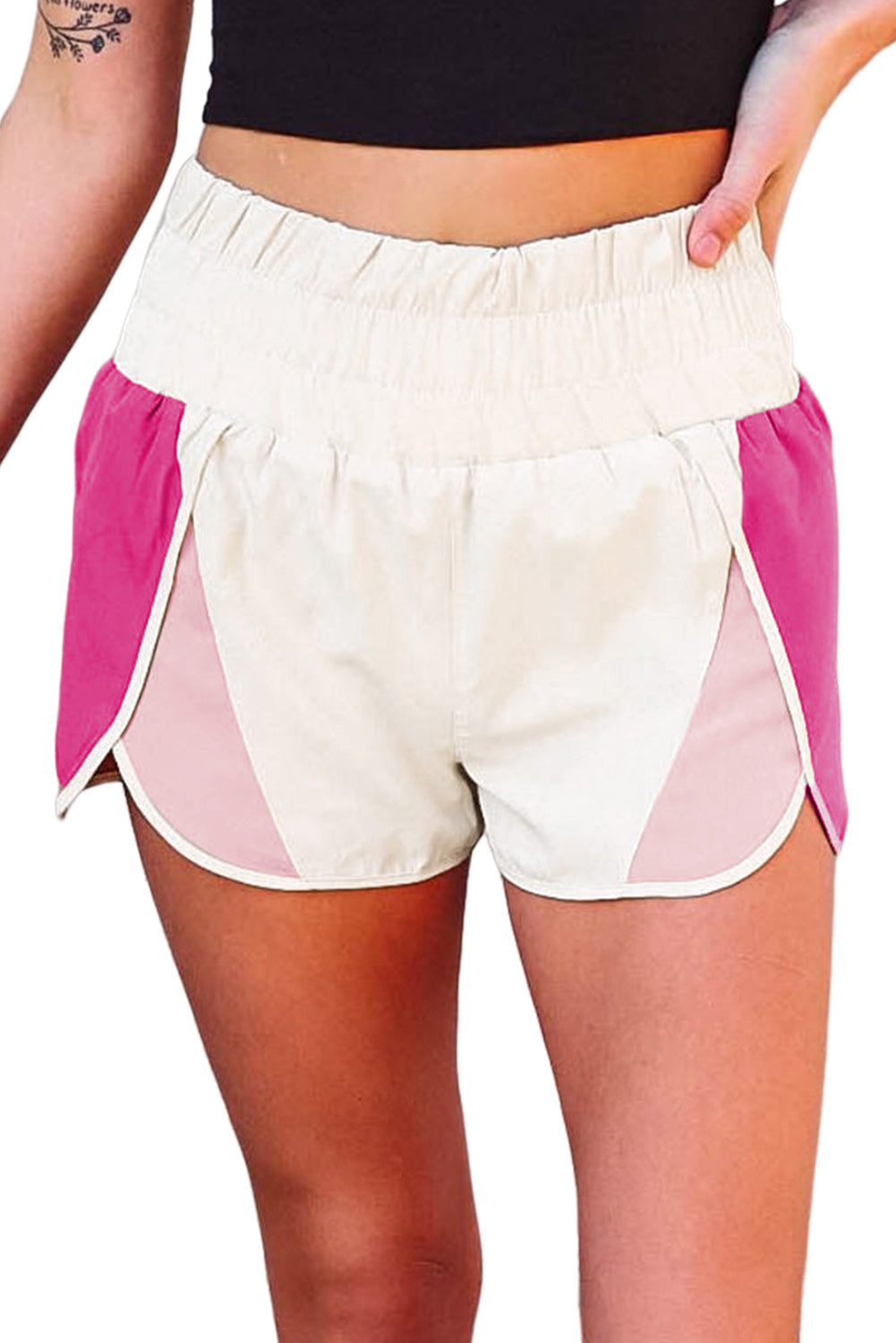 Color Block Split High Waist Shorts