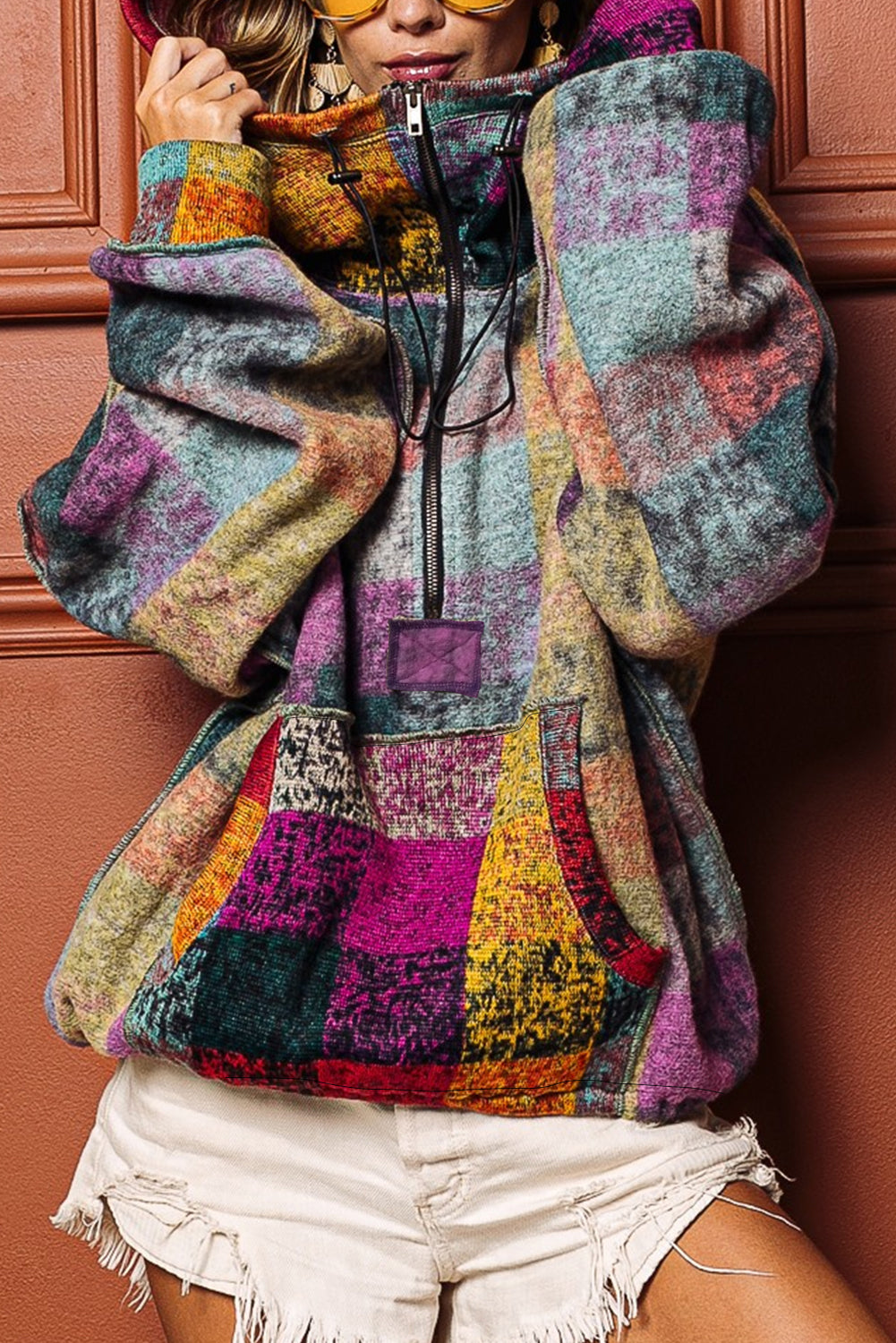 Multicolor Brushed Plaid Pocketed Oversize Shacket