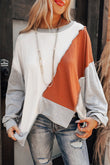 Colorblock Stitching Irregular Hem Long Sleeve Top