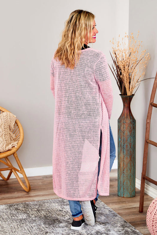 Sheer Knitted Long Side Slit Plus Size Cardigan