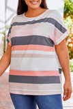 Plus Size Striped Colorblock Print T-shirt