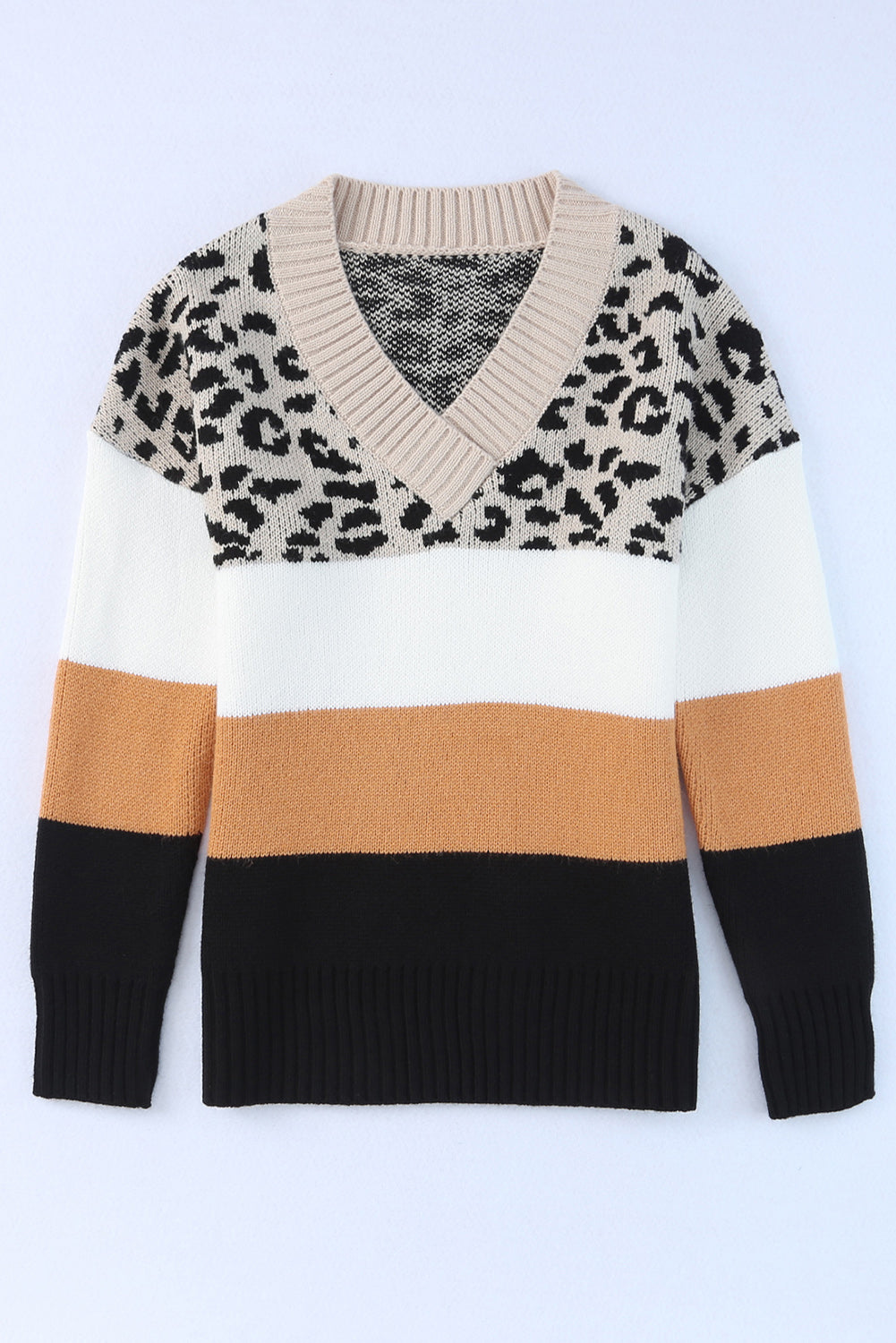 Leopard Color Block Long Sleeve Sweater