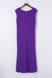 Plus Size Fit and Flare Pleated V Neck Maxi Dress