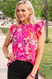 Floral Flutter Sleeves Frilled Neck Blouse