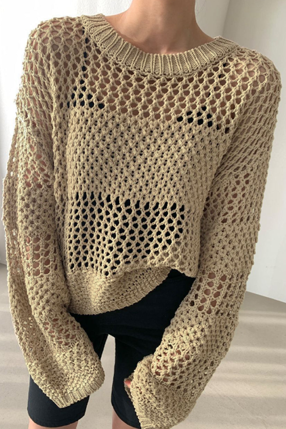 Solid Color Hollow Out Knitted Sweater