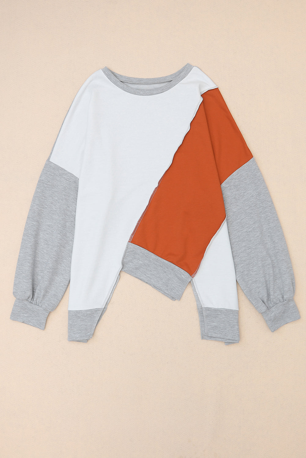 Colorblock Stitching Irregular Hem Long Sleeve Top