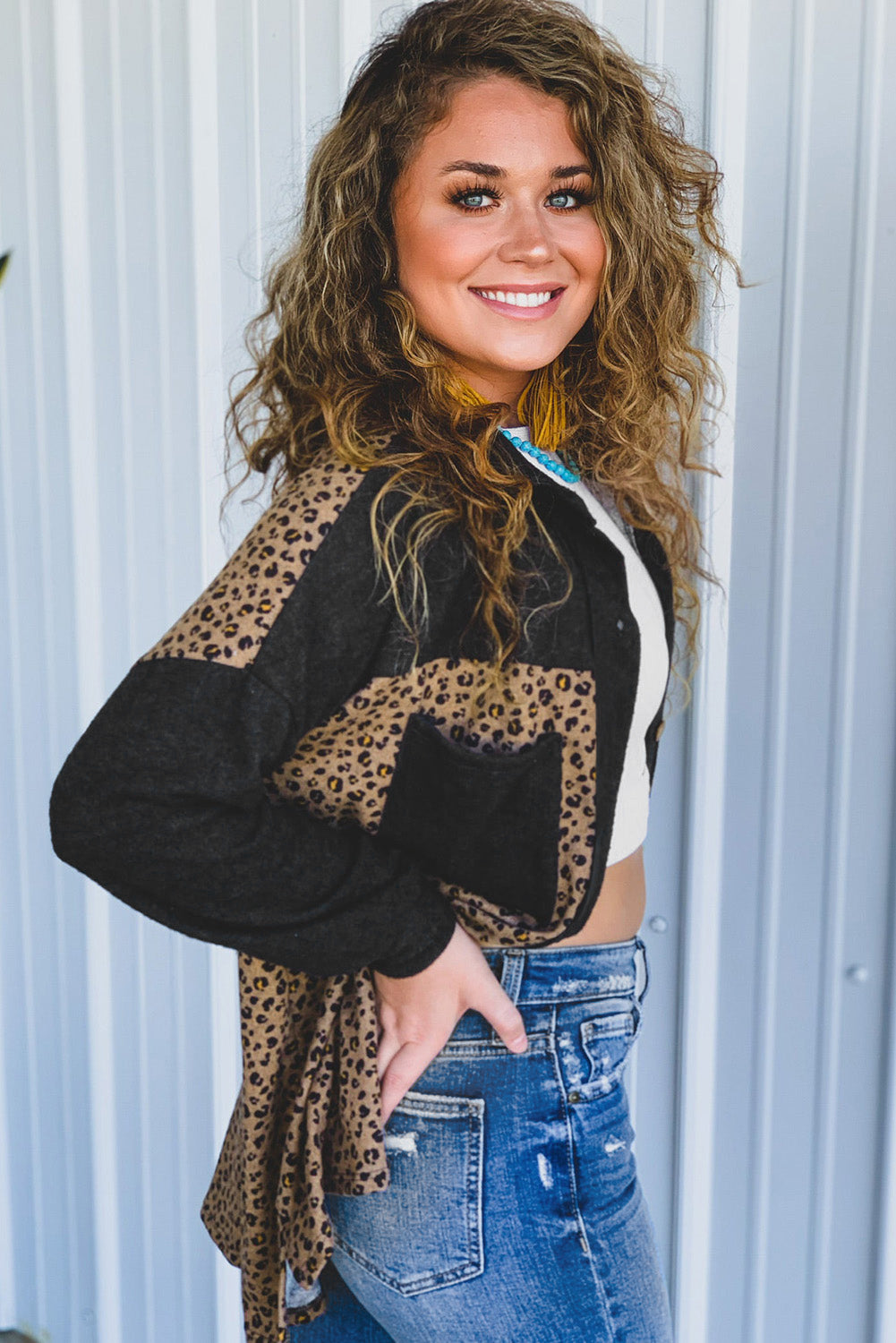 Leopard Print Patchwork Shacket