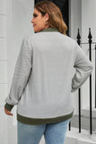 Striped Contrasting Trim Plus Size Henley Pullover