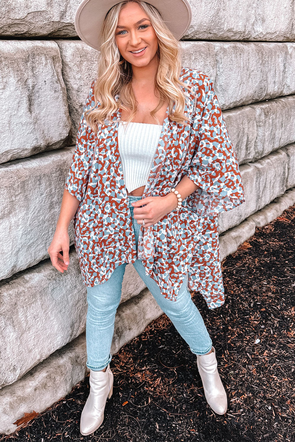 Mixed Colors Print Flowy Kimono