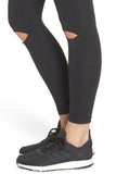 Legging skinny noir effet vieilli avec épissage en maille