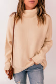 Plain Turtleneck Drop Sleeve Ribbed Sweater