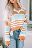 Colorblock Stripe Long Sleeve Split Sweater