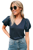 Textured Short Puff Sleeve Blouse